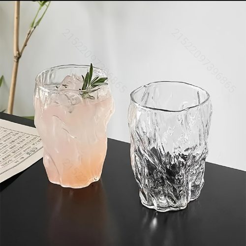 One Pleated Glass Cup, Handmade Glass Coffee Mug, Transparent Juice Cup, Beverage Cup, Drinkware, Wine Glass, Water Cup, Home and Office Tea Infuser