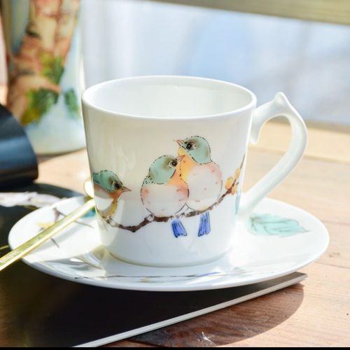 Ceramic Tea Cup Set A Japanese-Style Ceramic Tea Cup And Saucer Set, Elegantly Crafted Ceramic Coffee Cups Featuring a Bird Design, Suitable for Coffee, Tea, Mugs, Or Drinking Cups, Perfect for Kitchen And Dining Decor, And Can Serve As a Unique Gift for Christmas
