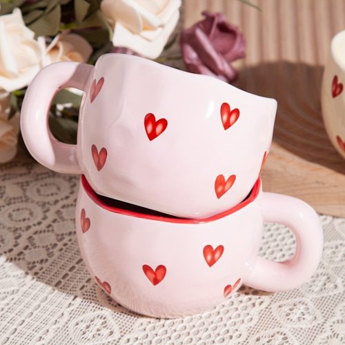 1pc, Ceramic Hand-Pinched Heart Cup, Princess-Style Valentine's Day Cute Coffee Cup, Exquisite Heart Pattern Floral Tea Cup, Suitable for Office and Home, the Perfect Gift for a Loved One, 7.4ozu002F220ml