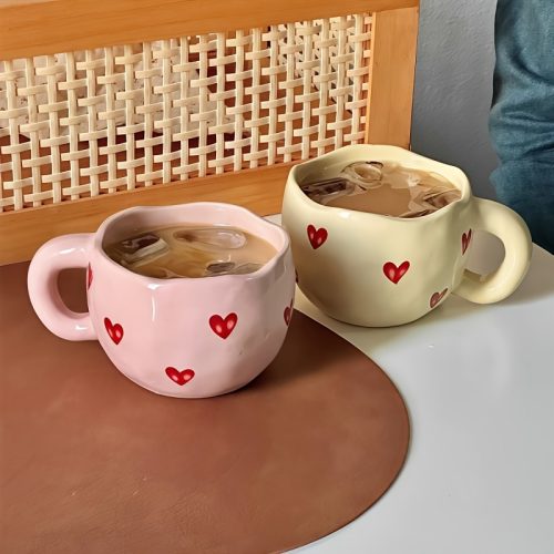 A Love Heart Mug, Creative Love Heart Mug High-Value Ceramic Water Cup Household Couple Cup Cute Office Exquisite Coffee Cup