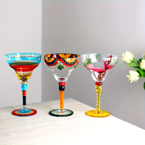 1pc Premium Hand-Painted Creative Margarita Cocktail Glass - Fashionable High-End, Triangle Shape, Red Wine & Crystal Glass Material, Elegant Design for Baru002FHome Use, Ideal Gift for Food Service Equipment Enthusiasts