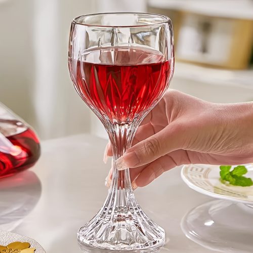 1pc, Wine Glass, Visually Appealing Goblet, Embossed Champagne Cup, for Whisky, Cocktail, for Bar, Pub, Club, Restaurant And Home Use, Drinkware